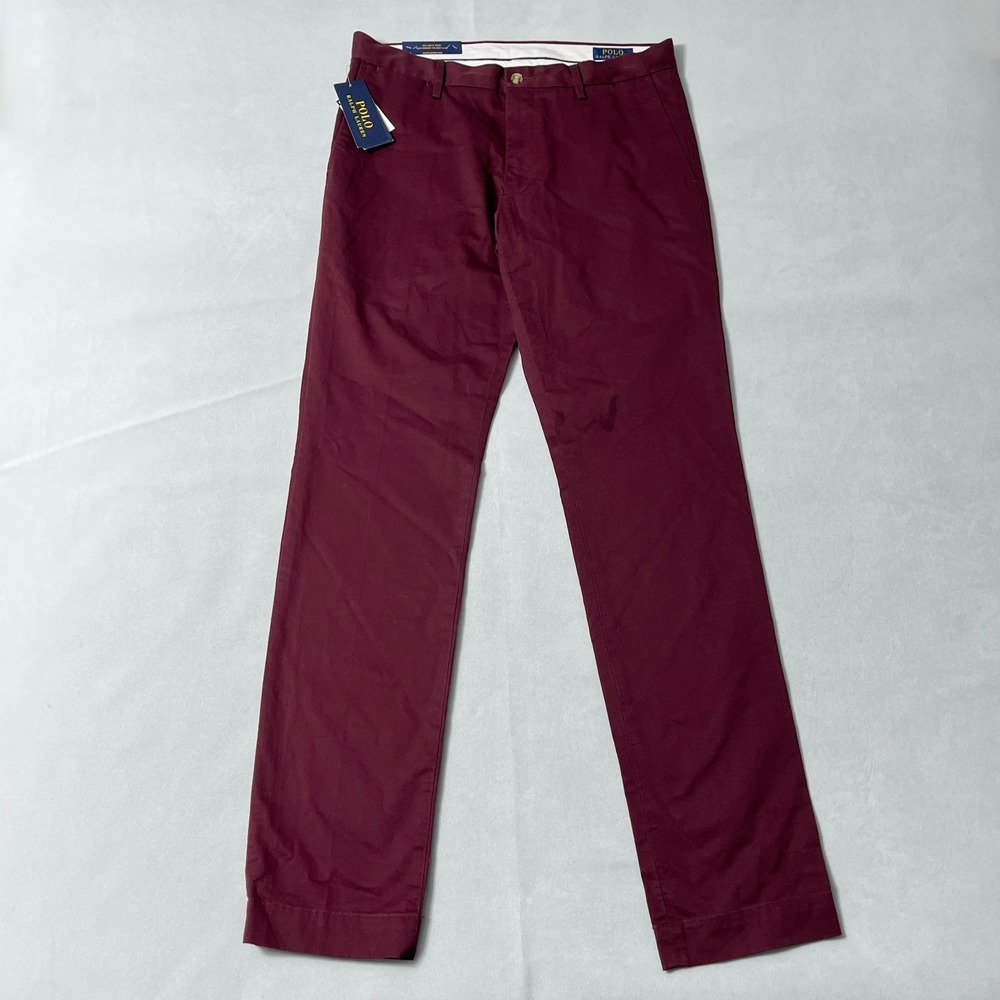 Polo Ralph Lauren Pants Men 32x34 Maroon Slim Fit Stretch Chino NWT READ FLAW